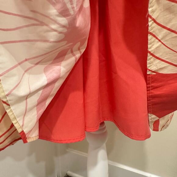 Hutch Coral Plumeria Print Puff Sleeve Tiered V-Neck Mini Dress Preppy Coastal - Picture 6 of 13